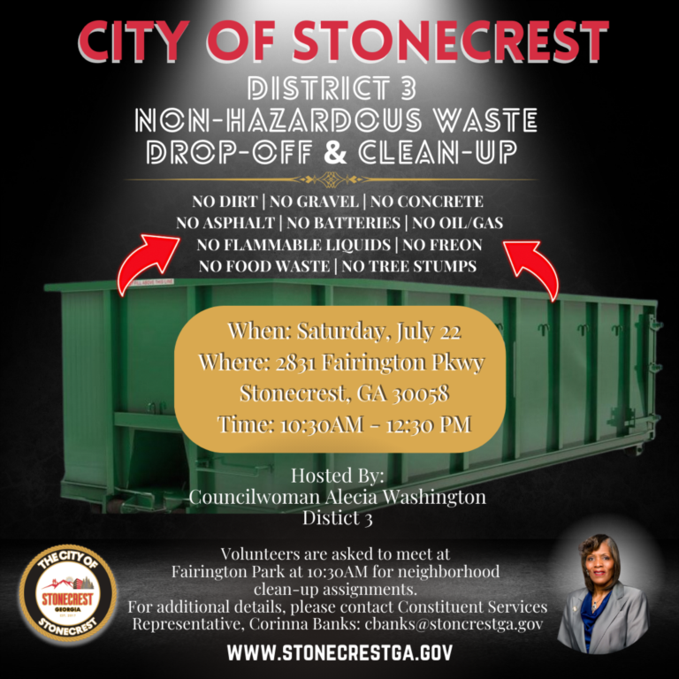City of Stonecrest to Hold Non-Hazard Waste Drop-Off and Clean-up Event